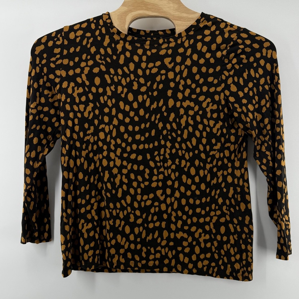 Chicos Top Womens Large Black Brown Animal Print Long‎ Sleeve Stretch Soft Shirt